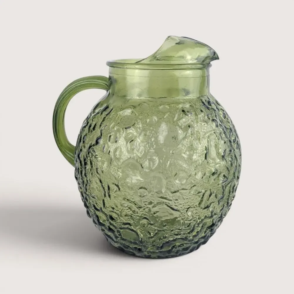 Vintage Anchor Hocking Lido Milano Green Crinkle Glass Pitcher